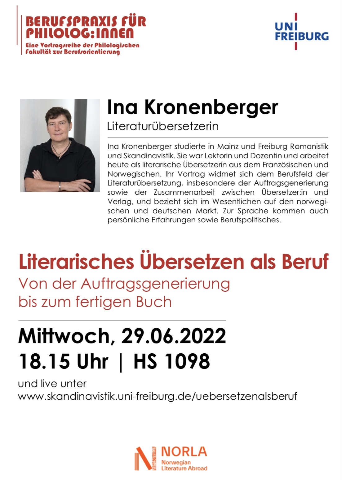 Literarisches Übersetzen als Beruf. mit Ina Kronenberger am 29. Juni um 18 Uhr 